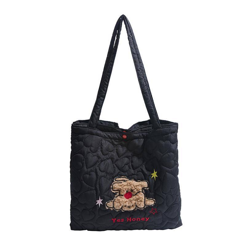 Mädchen Tragetasche Damen Neue Schultertasche mit großer Kapazität Cartoon Welpe Pendlertasche schwarz von Joom DACH