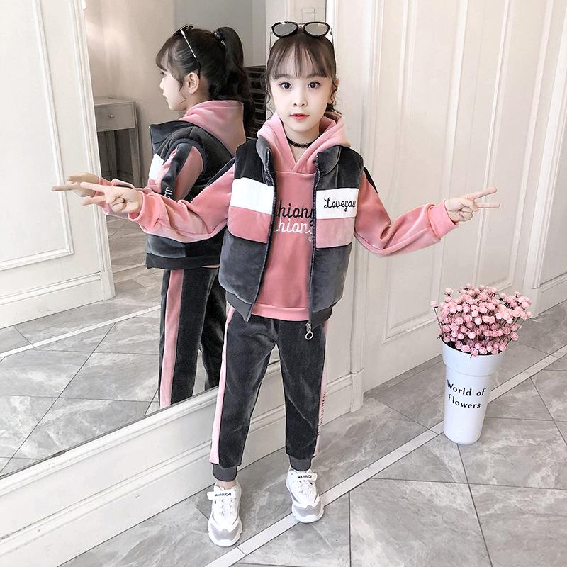 Mädchen Winter 3-teiliges Set: Sweatshirt, Hose, Weste - Verdickt für Herbst/Winter 2025. Geeignet für mittlere und große Kinder. 120cm von Joom DACH