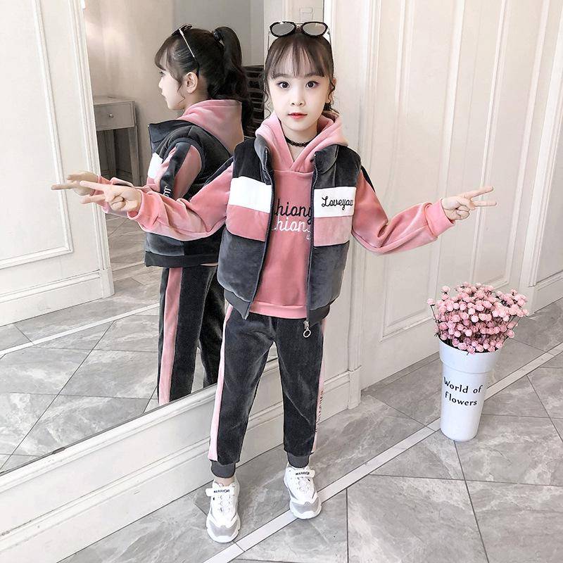 Mädchen Winter 3-teiliges Set: Sweatshirt, Hose, Weste - Verdickt für Herbst/Winter 2025. Geeignet für mittlere und große Kinder. 160cm von Joom DACH