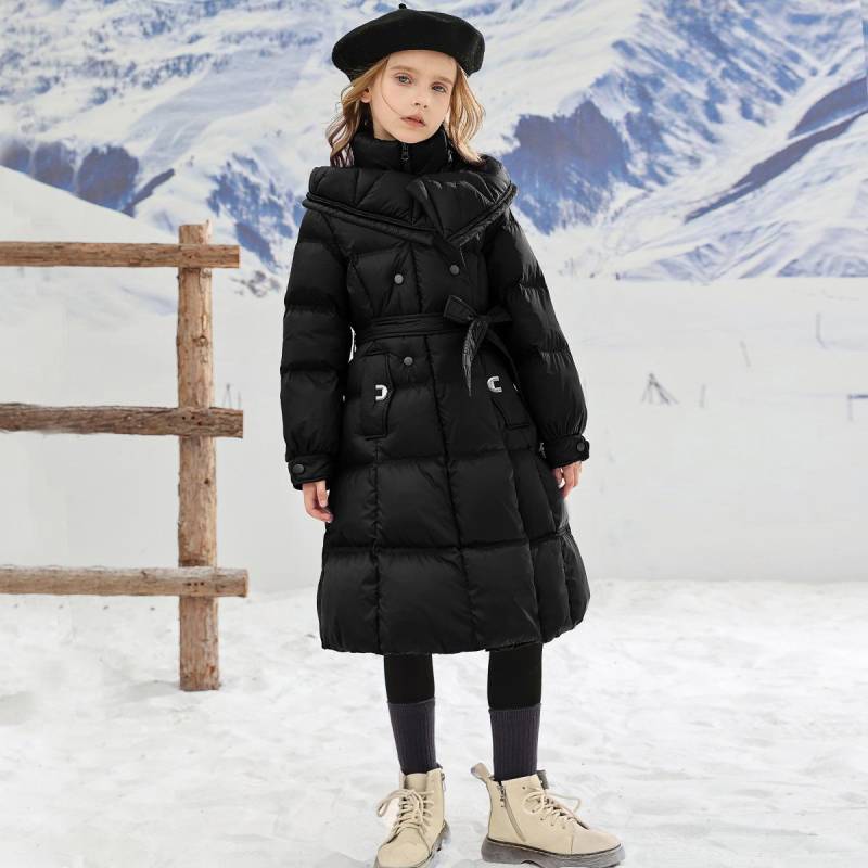Mädchen Winter Einfarbig Hohe Kragen Baumwolle Mantel Mittleren und Großen Kindern Verdicken Warme Schlanke Jacke 130 schwarz von Joom DACH
