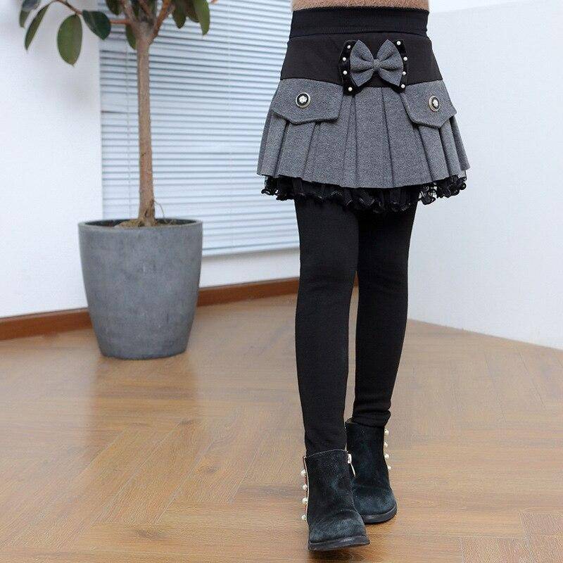 Mädchen Winter Leggings Hosen Kinder Hosen Fleece Legging für Mädchen Dicke Warme Falsche Zwei Stücke Culotte Kinder Rock Hosen Hosen 150 von Joom DACH