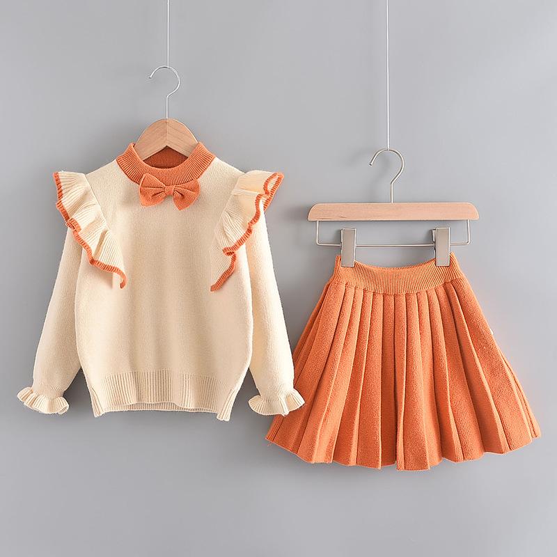 Mädchen Winterkleidung Set Langarm Pullover Hemd Rock 2 Stück Weihnachtskleidung Anzug Schleife Baby Outfits für Kinder Mädchen Kleidung 2T orange von Joom DACH