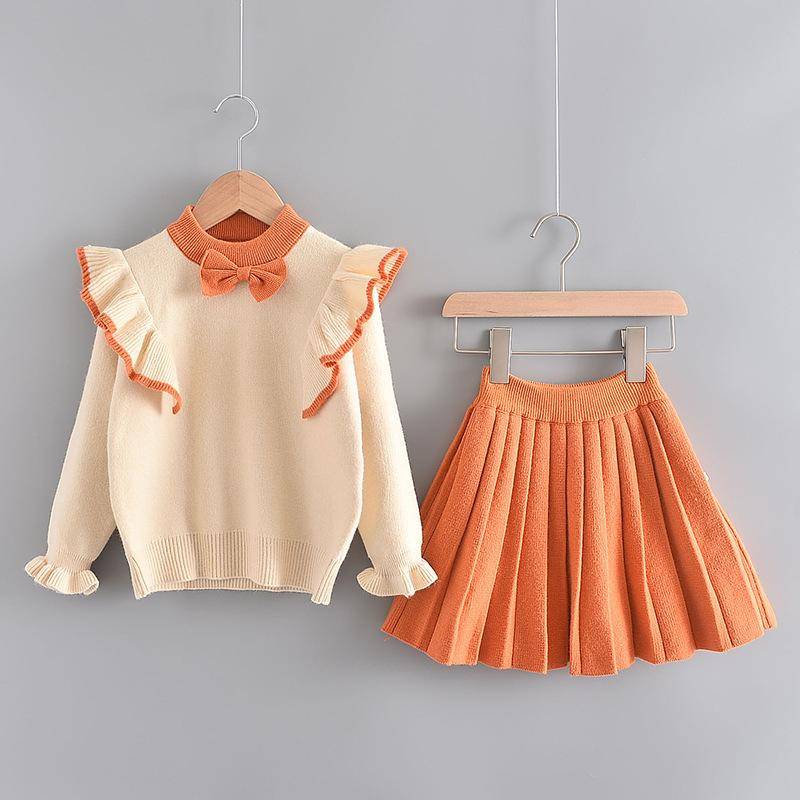 Mädchen Winterkleidung Set Langarm Pullover Hemd Rock 2 Stück Weihnachtskleidung Anzug Schleife Baby Outfits für Kinder Mädchen Kleidung 2T orange von Joom DACH