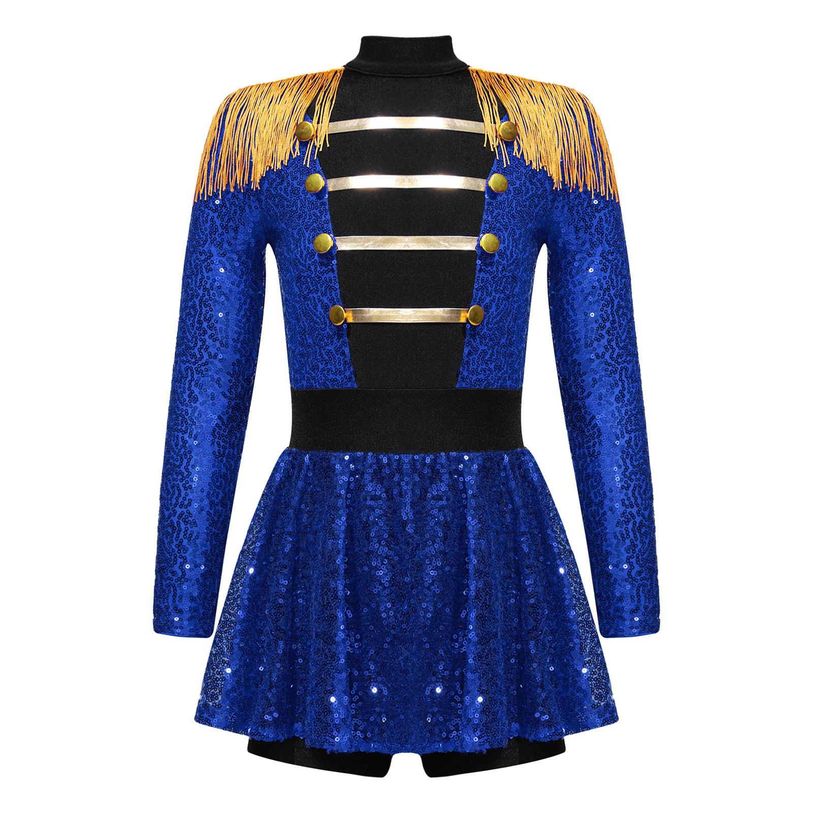 Mädchen Zirkusdirektorin Kostüm Langarm Quaste Epaulette Glänzende Pailletten Kleid Jumpsuit Halloween Tanzaufführung 11-12 Years von Joom DACH