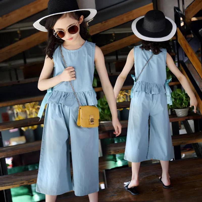 Mädchenanzüge Sommerkleidung Westernstil Kindersommer Baumwolle Dominierende Mädchen Modische Hose mit weitem Bein Zweiteiliger Anzug 110 blau Mädchenanzüge Sommerkleidung Westernstil Kindersommer Baumwolle Dominierende Mädchen Modische Hose mit weitem Bein Zweiteiliger Anzug 110 blau von Joom DACH