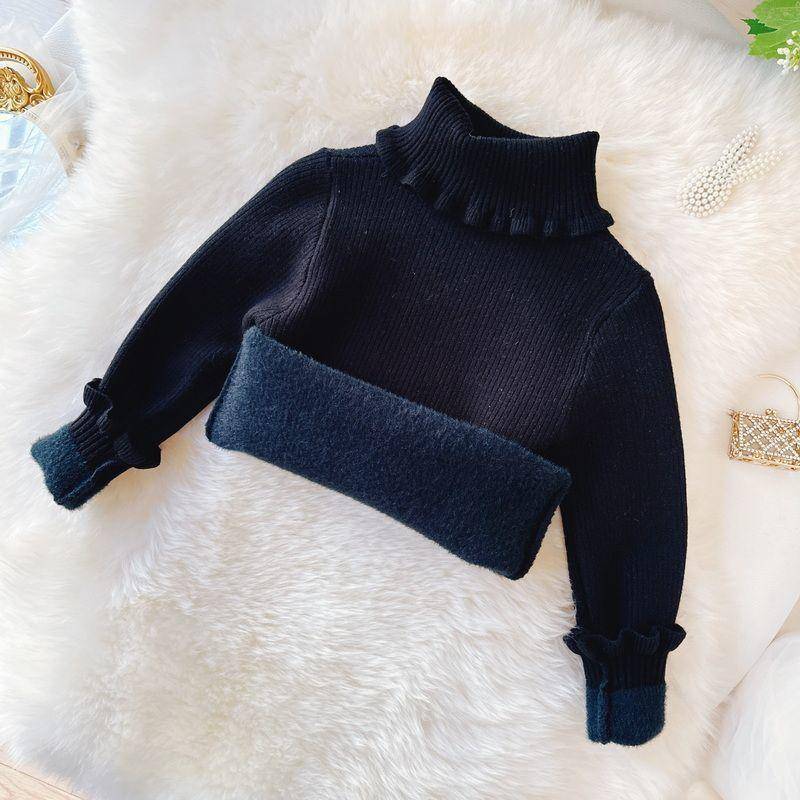 Mädchenpullover mit Stehkragen und Spitzenkragen Winter Einteiler Samt Kinder Einfarbiger Pullover mit dickem Samtpullover 110 von Joom DACH