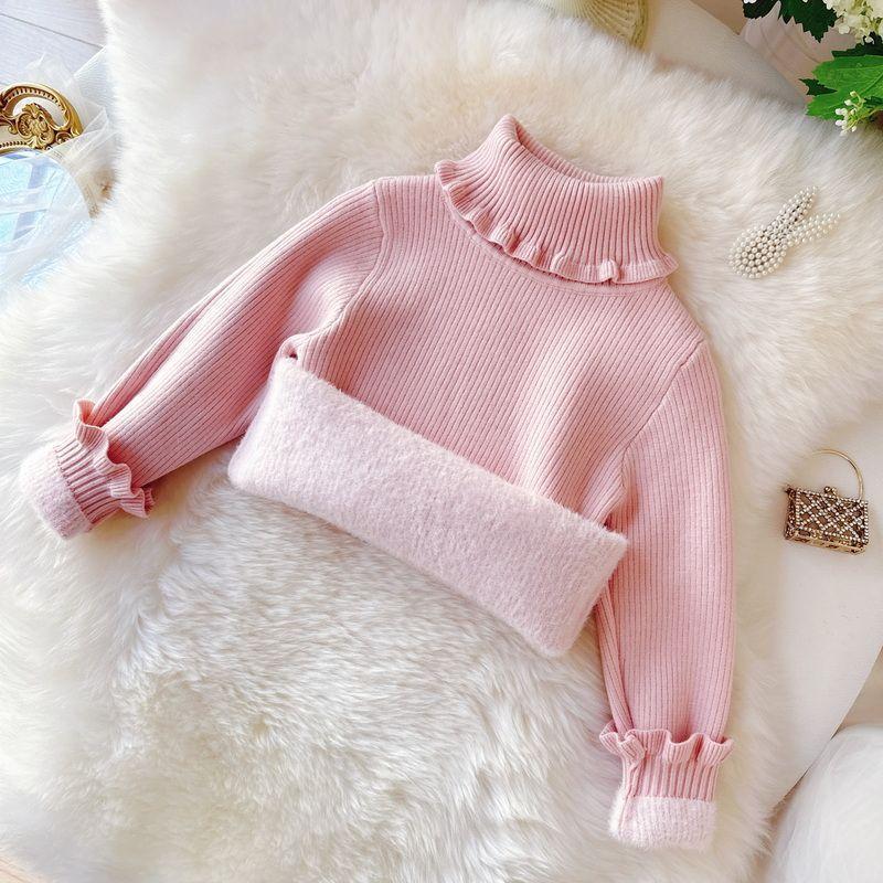 Mädchenpullover mit Stehkragen und Spitzenkragen Winter Einteiler Samt Kinder Einfarbiger Pullover mit dickem Samtpullover 100 von Joom DACH