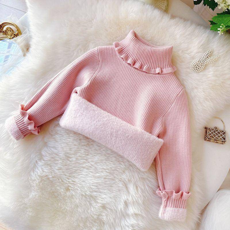 Mädchenpullover mit Stehkragen und Spitzenkragen Winter Einteiler Samt Kinder Einfarbiger Pullover mit dickem Samtpullover 100 von Joom DACH