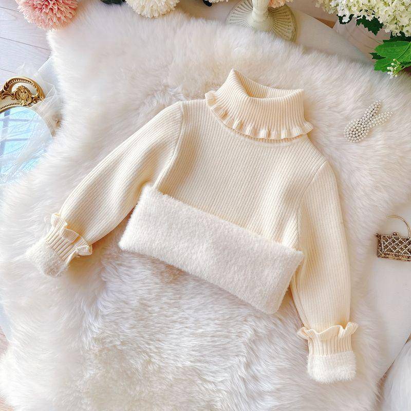Mädchenpullover mit Stehkragen und Spitzenkragen Winter Einteiler Samt Kinder Einfarbiger Pullover mit dickem Samtpullover 130 von Joom DACH