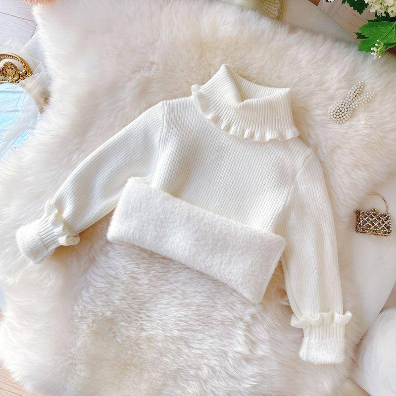 Mädchenpullover mit Stehkragen und Spitzenkragen Winter Einteiler Samt Kinder Einfarbiger Pullover mit dickem Samtpullover 80 von Joom DACH