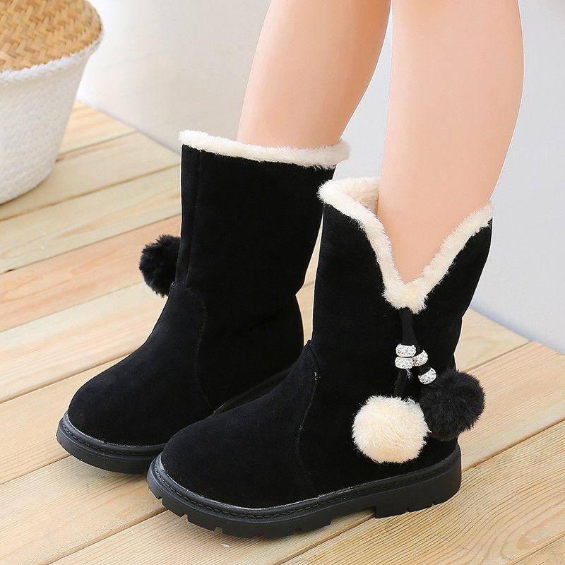 Mädchenstiefel Herbst Winter Plus Samt Grundschüler Warme Kinder Schneestiefel Mädchen Dicke rutschfeste Lange Röhre Baumwollstiefel 26 schwarz von Joom DACH
