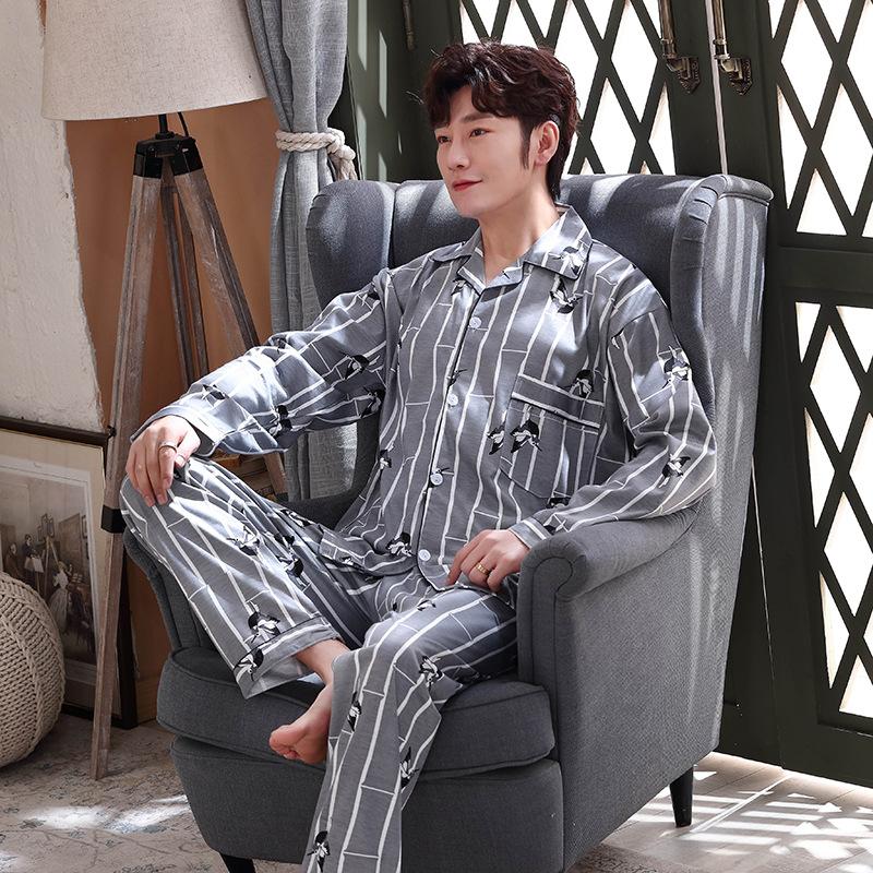 Männer 2Pcs Frühling Herbst Pyjamas Set Langarm Hemd Hosen Set Freizeit Homewear Nachtwäsche L von Joom DACH