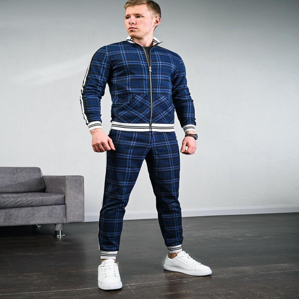 Männer 3D Plaid Sport Anzug Herren Sets Jacke Mann Set Trainingsanzug Fitness Fashion Zipper 2 Stück männer Sets Sportswear anzug Männer XL von Joom DACH