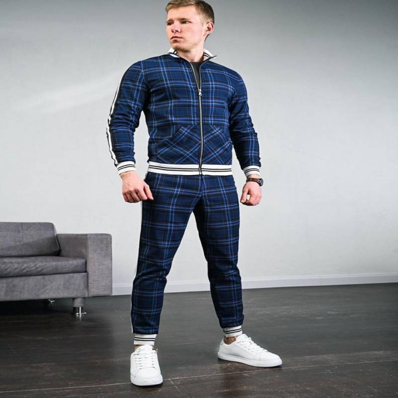 Männer 3D Plaid Sport Anzug Herren Sets Jacke Mann Set Trainingsanzug Fitness Fashion Zipper 2 Stück männer Sets Sportswear anzug Männer XL von Joom DACH
