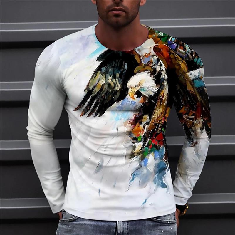 Männer Adler Handgemaltes Muster Casual T-Shirts Langarm Streetwear 3D Tier Druck Hip Hop Männlich Tops T Plus größe 6XL S von Joom DACH