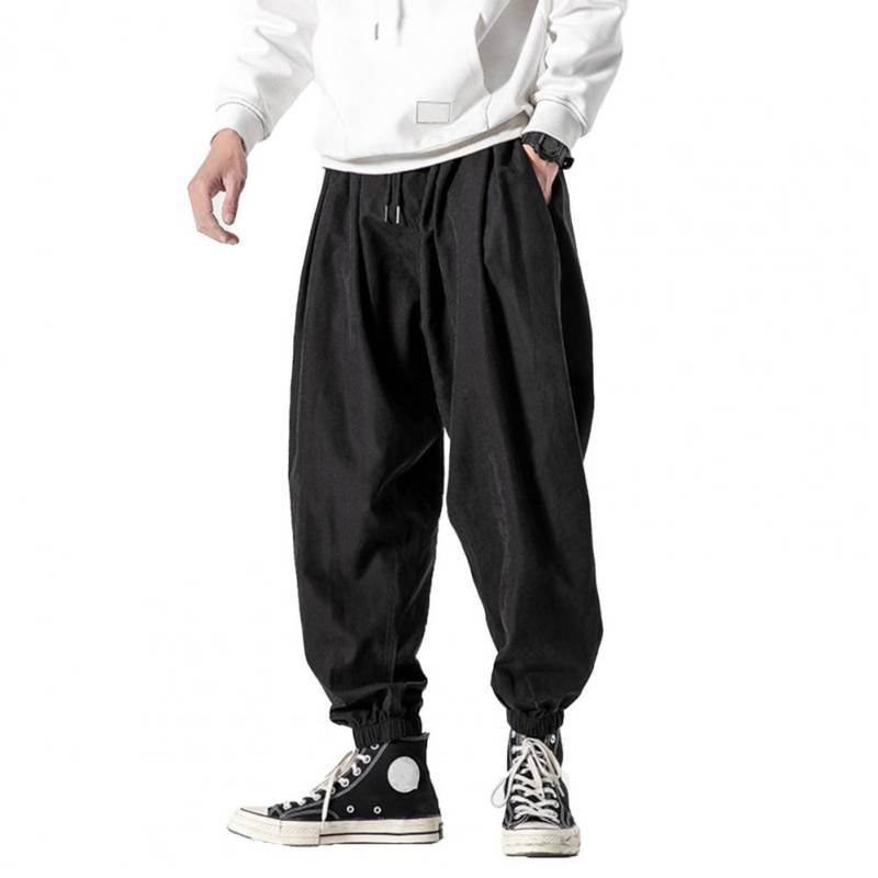 Männer Baggy Pants Hip Hop Fashion Joggers Pants Kordelzug Haremshose Mann Lässige Jogginghose Männliche Hose Einfarbig Schwarze Hose L schwarz von Joom DACH