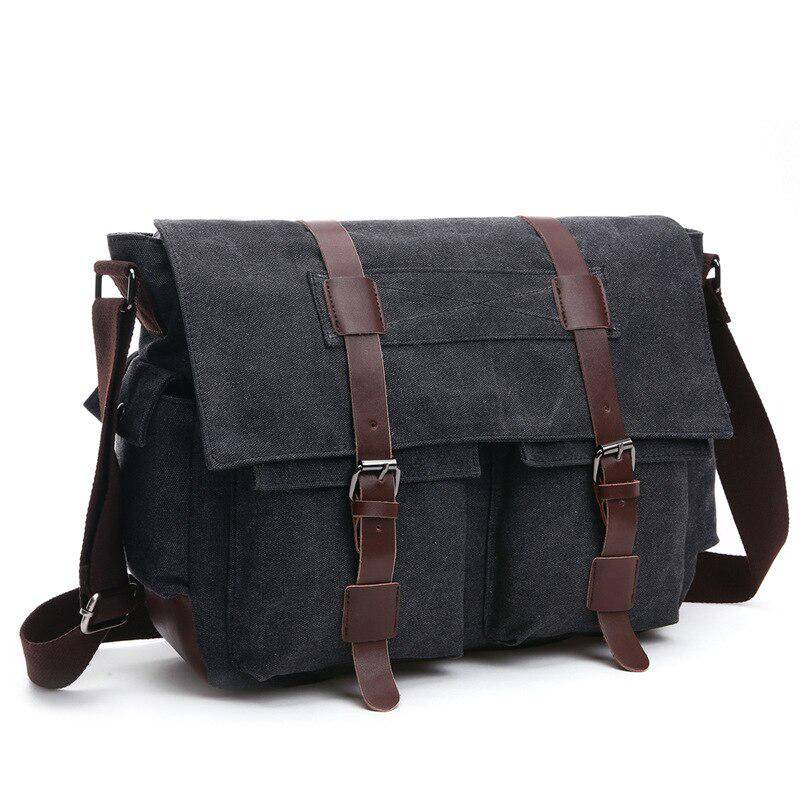 Männer Business Messenger Taschen Für Männer Schulter Tasche vintage Leinwand Umhängetasche Pack Retro Casual Büro Reisetasche schwarz von Joom DACH