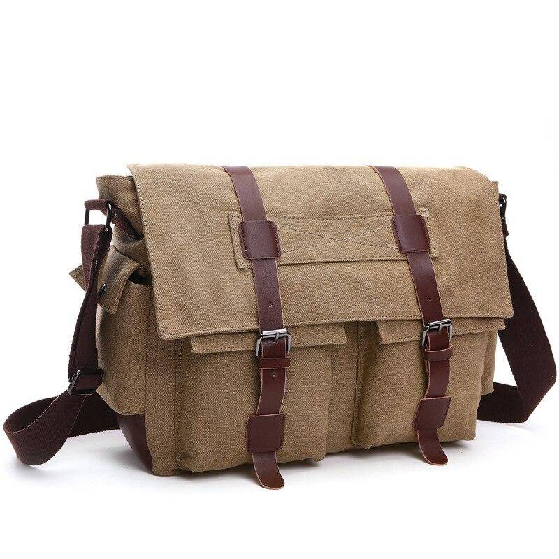 Männer Business Messenger Taschen Für Männer Schulter Tasche vintage Leinwand Umhängetasche Pack Retro Casual Büro Reisetasche khaki von Joom DACH