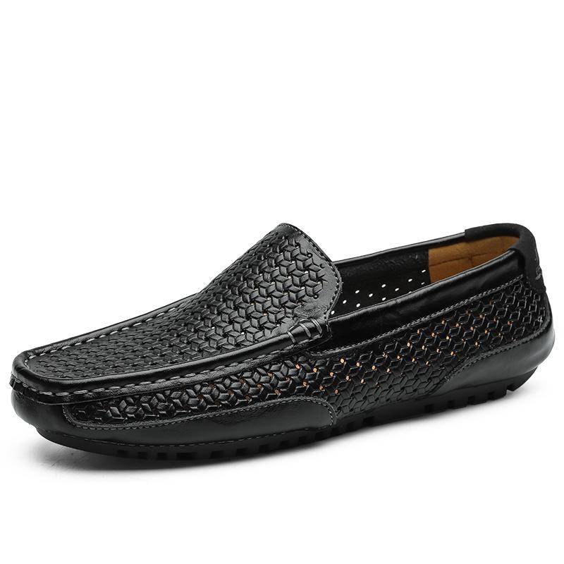 Männer Casual Schuhe Luxus Marke Sommer Echtem Leder Herren Loafer Mokassins Aushöhlen Atmungsaktive Slip on Driving Schuhe 42 schwarz/braun von Joom DACH