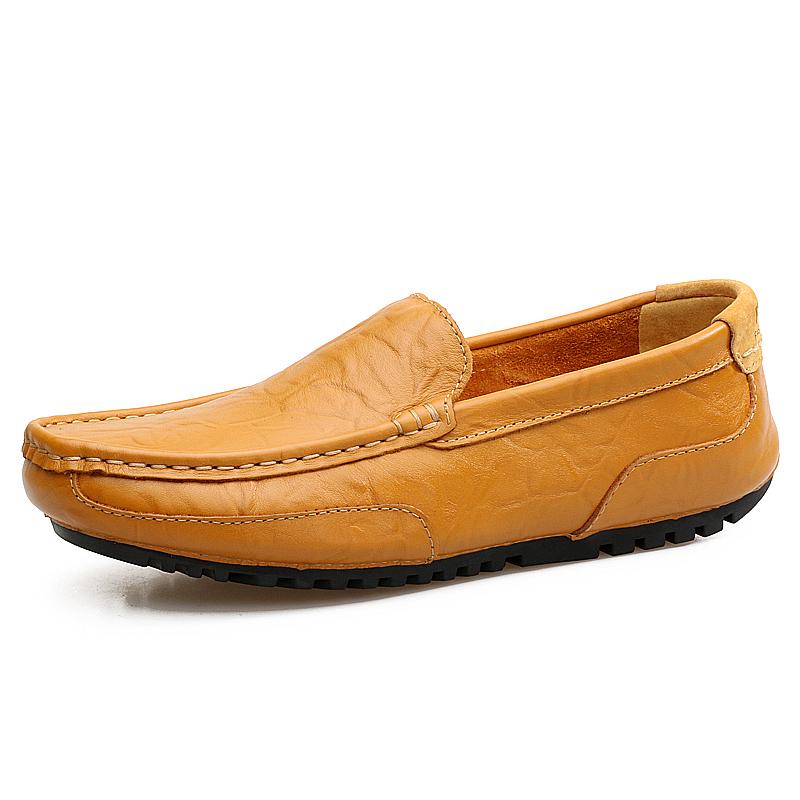 Männer Casual Schuhe Luxus Marke Sommer Echtem Leder Herren Loafer Mokassins Aushöhlen Atmungsaktive Slip on Driving Schuhe 43 gelb von Joom DACH
