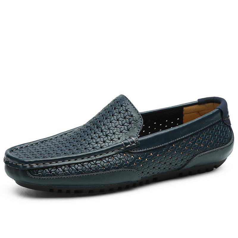 Männer Casual Schuhe Luxus Marke Sommer Echtem Leder Herren Loafer Mokassins Aushöhlen Atmungsaktive Slip on Driving Schuhe 43 hellblaue von Joom DACH