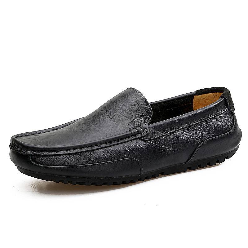 Männer Casual Schuhe Luxus Marke Sommer Echtem Leder Herren Loafer Mokassins Aushöhlen Atmungsaktive Slip on Driving Schuhe 44 schwarz von Joom DACH