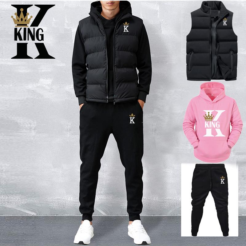 Männer Casual Sets Weste + Hoodies + Hosen 3 Stück Trainingsanzug Männliche Sportswear-Set L von Joom DACH