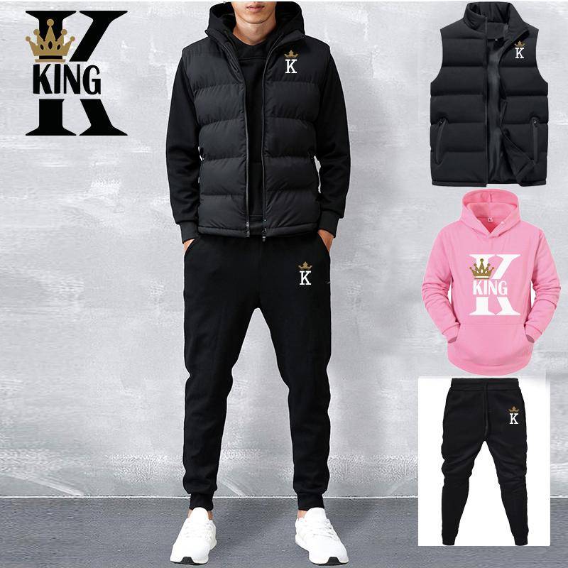 Männer Casual Sets Weste + Hoodies + Hosen 3 Stück Trainingsanzug Männliche Sportswear-Set L von Joom DACH