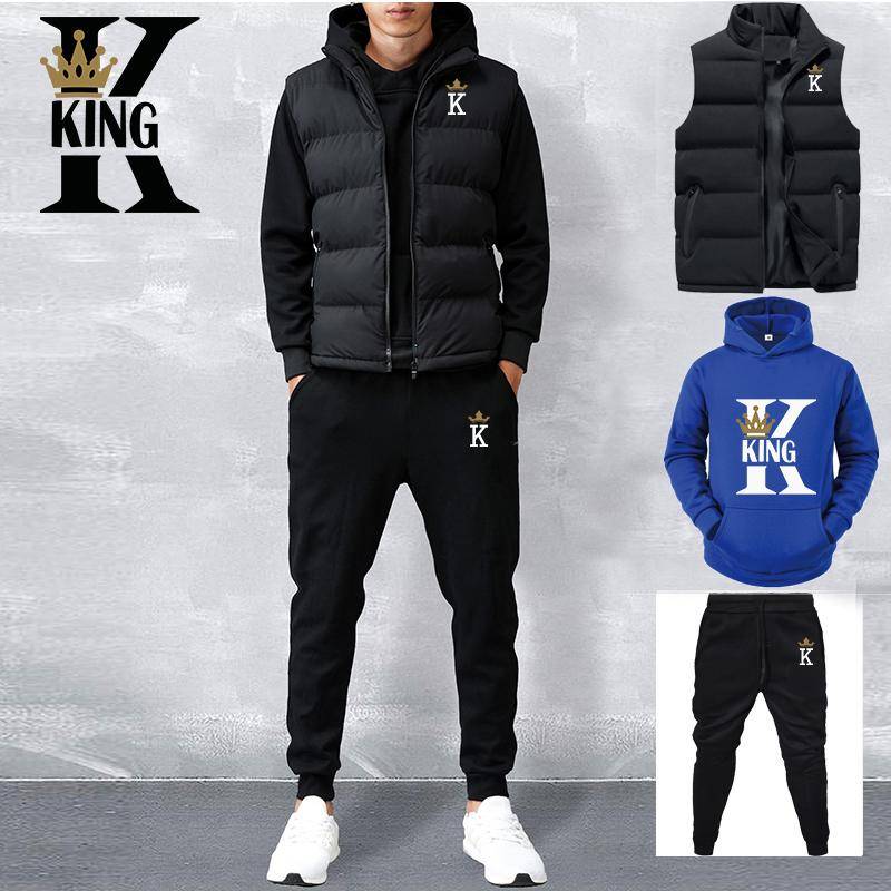 Männer Casual Sets Weste + Hoodies + Hosen 3 Stück Trainingsanzug Männliche Sportswear-Set L von Joom DACH