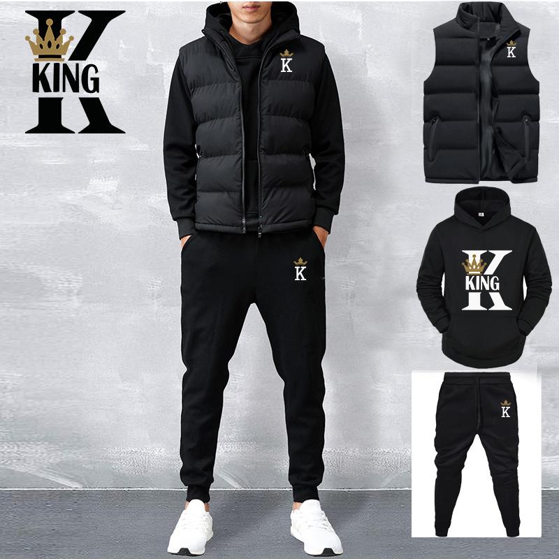 Männer Casual Sets Weste + Hoodies + Hosen 3 Stück Trainingsanzug Männliche Sportswear-Set M von Joom DACH