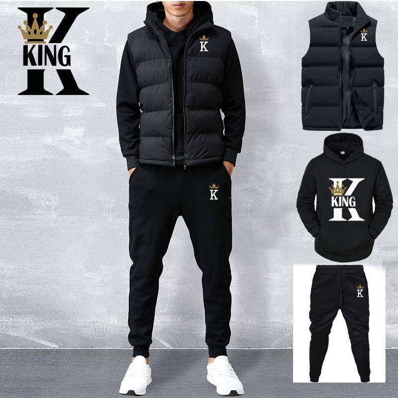 Männer Casual Sets Weste + Hoodies + Hosen 3 Stück Trainingsanzug Männliche Sportswear-Set M von Joom DACH