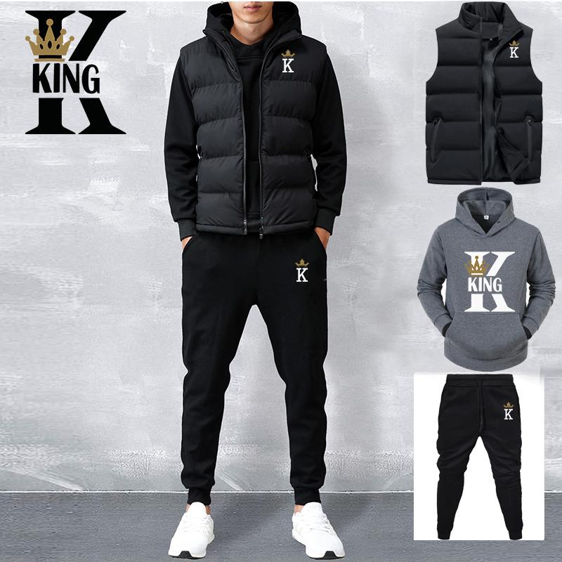 Männer Casual Sets Weste + Hoodies + Hosen 3 Stück Trainingsanzug Männliche Sportswear-Set XL von Joom DACH
