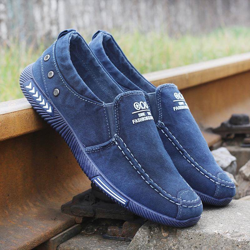 Männer Casual Wohnungen Schuhe Denim Leinwand Slip auf Herren Casual Schuhe Plimsolls Atmungsaktiv Männlichen Schuhe Frühling Herbst Turnschuhe Flache 41 von Joom DACH