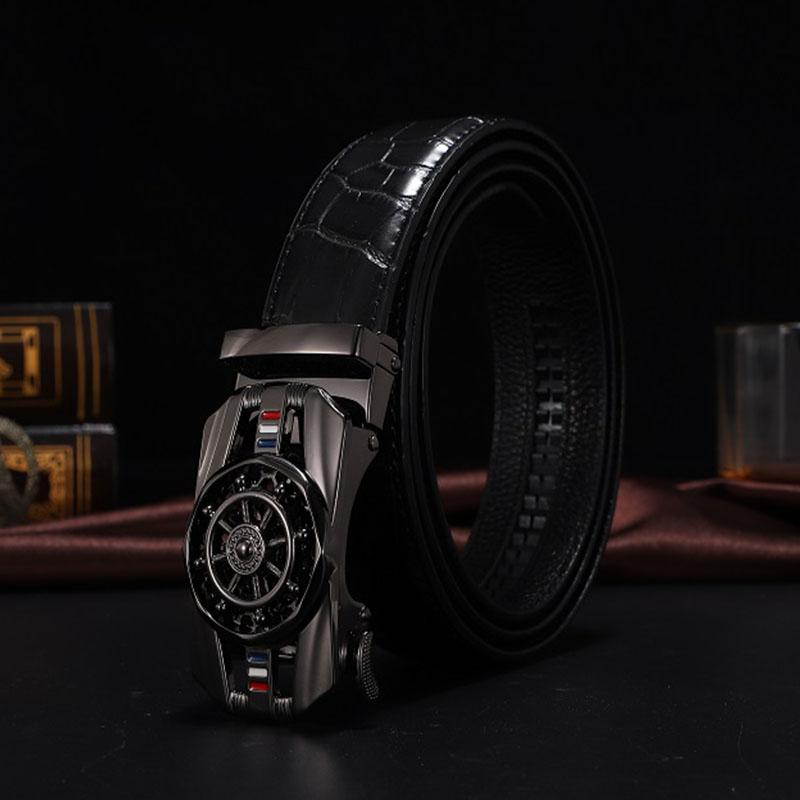 Männer Echtes Leder Gürtel Marke Luxus Stein Muster Hohe Qualität Business Arbeit Automatische Schnalle Gürtel für Männer ZD121 120cm schwarz von Joom DACH