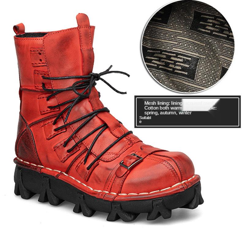 Männer Echtes Leder Motorrad Stiefel Wüste Taktische Stiefel Stiefeletten Winter Schuhe Militär Kampf Stiefel Schädel Punk Stiefel 42 rot von Joom DACH