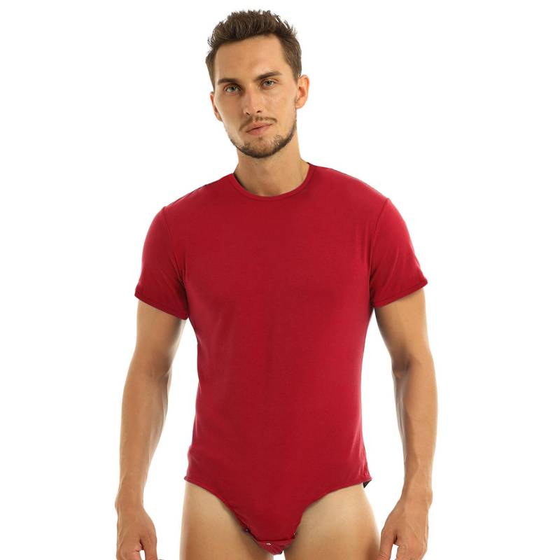 Männer Erwachsene One Piece Shaper Strampler Dessous Party Clubwear Rundhals Kurzarm T-shirt Body 4XL rot von Joom DACH