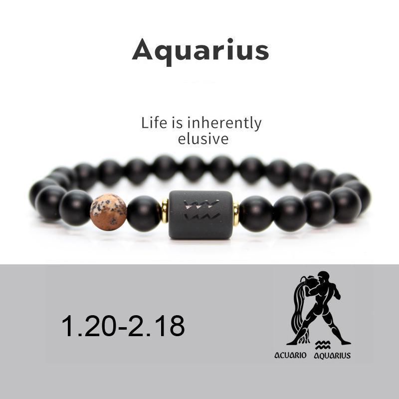 Männer Frauen 12 Konstellation Armband Elastisches Armband Handgewebte Einstellbare Natürliche Tigerauge Obsidian Armband Party Geschenk Schmuck aquarius von Joom DACH