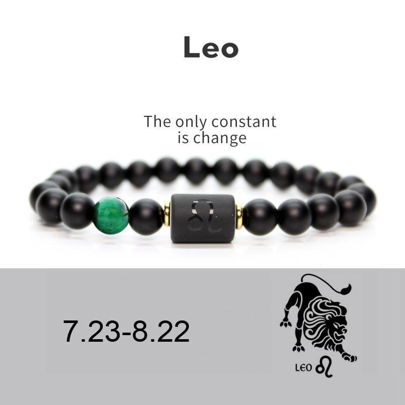 Männer Frauen 12 Konstellation Armband Elastisches Armband Handgewebte Einstellbare Natürliche Tigerauge Obsidian Armband Party Geschenk Schmuck leo von Joom DACH