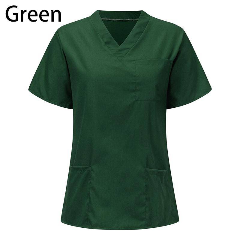 Männer Frauen Arbeitskleidung Krankenpflege Uniform Bluse Kurzarm V-Ausschnitt Scrub Tops mit Tasche 2XL grün von Joom DACH