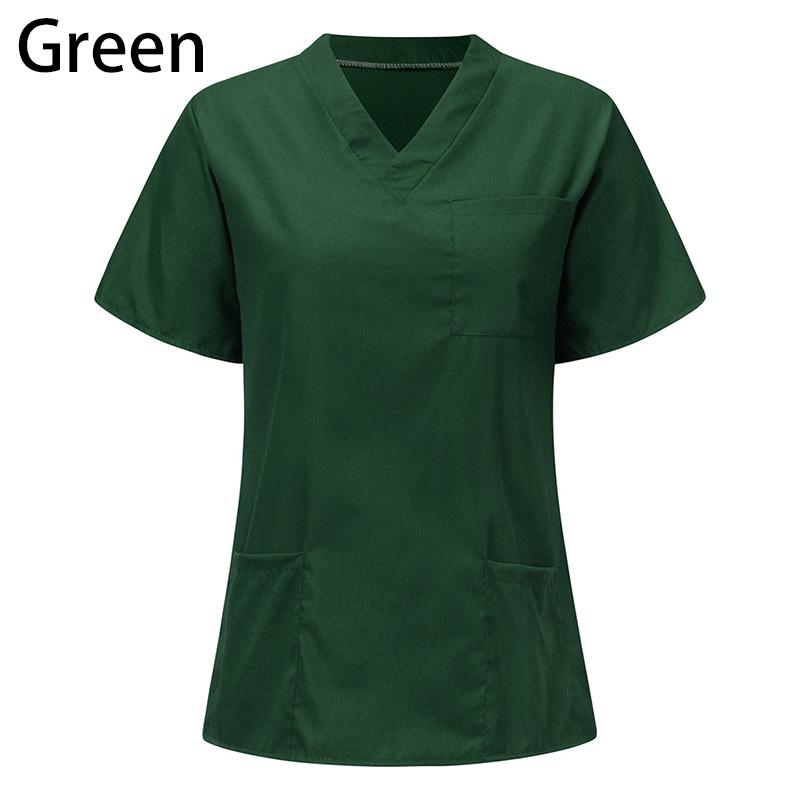 Männer Frauen Arbeitskleidung Krankenpflege Uniform Bluse Kurzarm V-Ausschnitt Scrub Tops mit Tasche L grün von Joom DACH