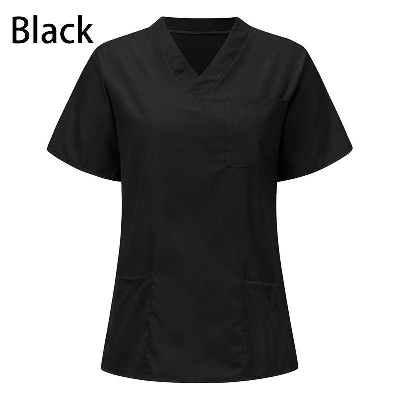 Männer Frauen Arbeitskleidung Krankenpflege Uniform Bluse Kurzarm V-Ausschnitt Scrub Tops mit Tasche S schwarz von Joom DACH