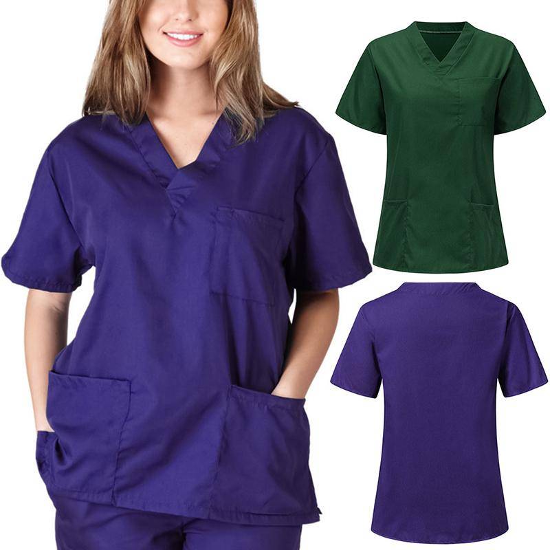 Männer Frauen Arbeitskleidung Krankenpflege Uniform Bluse Kurzarm V-Ausschnitt Scrub Tops mit Tasche XS schwarz von Joom DACH