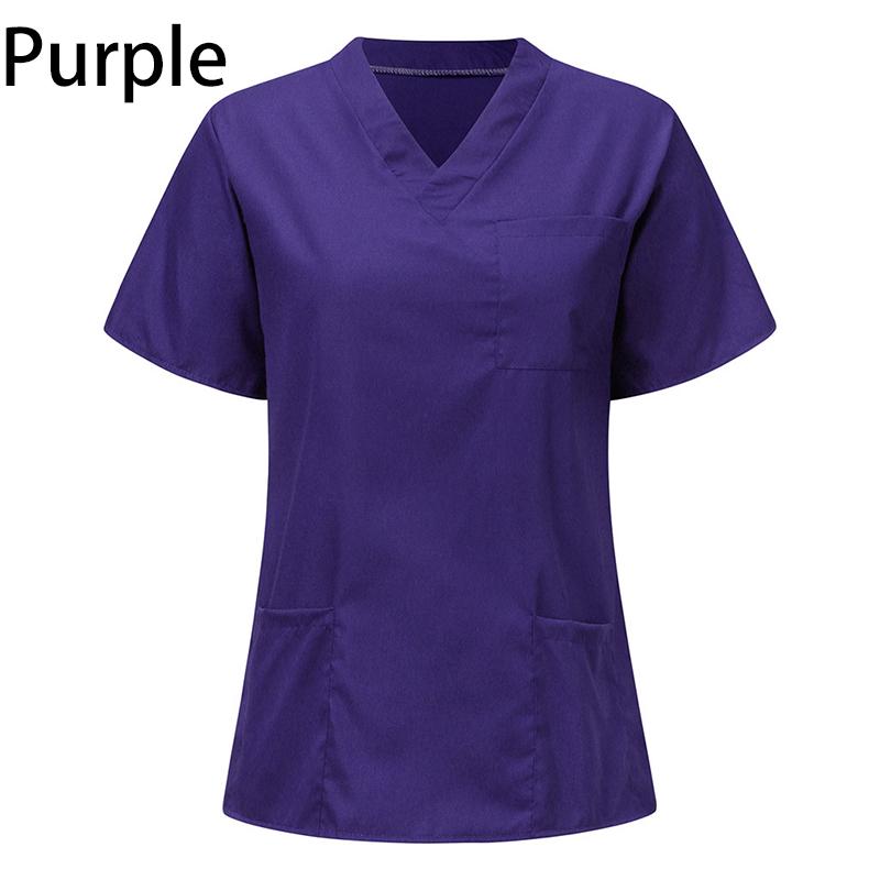 Männer Frauen Arbeitskleidung Krankenpflege Uniform Bluse Kurzarm V-Ausschnitt Scrub Tops mit Tasche XS violett von Joom DACH
