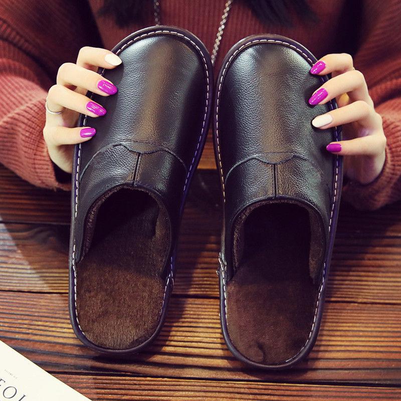 Männer Frauen Herbst und Winter Paar Leder Wasserdichte Baumwolle Hausschuhe Indoor Warm Non-slip Dicken sohlen Plüsch Schuhe 43-44 schwarz von Joom DACH