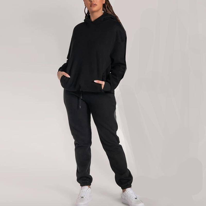 Männer Frauen Trainingsanzug Hoodies Casual Einfarbig Langarm Pullover + Hosen Anzug Fleece Mit Kapuze Sportswear Anzug Zwei Stück Sets 3XL von Joom DACH