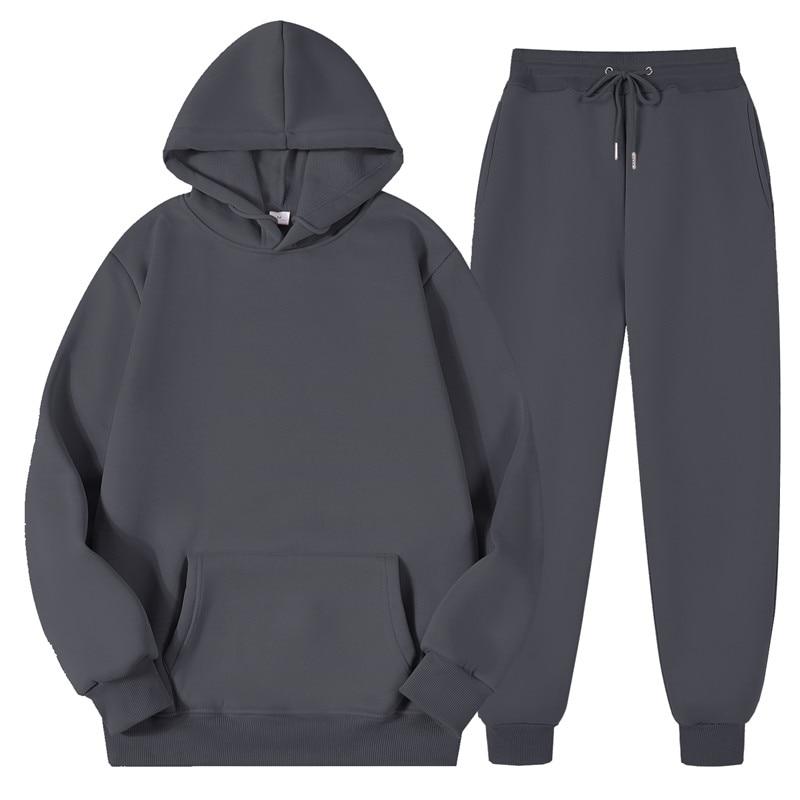 Männer Frauen Trainingsanzug Hoodies Casual Einfarbig Langarm Pullover + Hosen Anzug Fleece Mit Kapuze Sportswear Anzug Zwei Stück Sets 3XL von Joom DACH