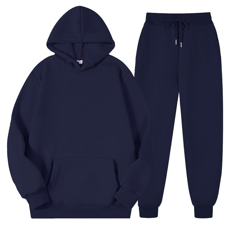 Männer Frauen Trainingsanzug Hoodies Casual Einfarbig Langarm Pullover + Hosen Anzug Fleece Mit Kapuze Sportswear Anzug Zwei Stück Sets 3XL von Joom DACH