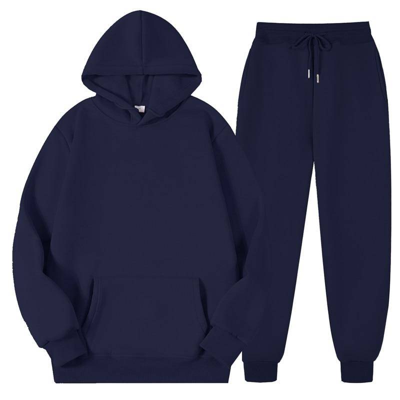 Männer Frauen Trainingsanzug Hoodies Casual Einfarbig Langarm Pullover + Hosen Anzug Fleece Mit Kapuze Sportswear Anzug Zwei Stück Sets 3XL von Joom DACH
