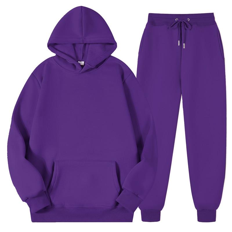 Männer Frauen Trainingsanzug Hoodies Casual Einfarbig Langarm Pullover + Hosen Anzug Fleece Mit Kapuze Sportswear Anzug Zwei Stück Sets 3XL von Joom DACH