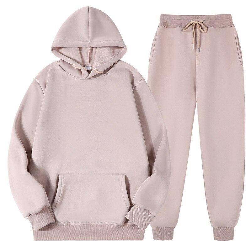 Männer Frauen Trainingsanzug Hoodies Casual Einfarbig Langarm Pullover + Hosen Anzug Fleece Mit Kapuze Sportswear Anzug Zwei Stück Sets XL von Joom DACH